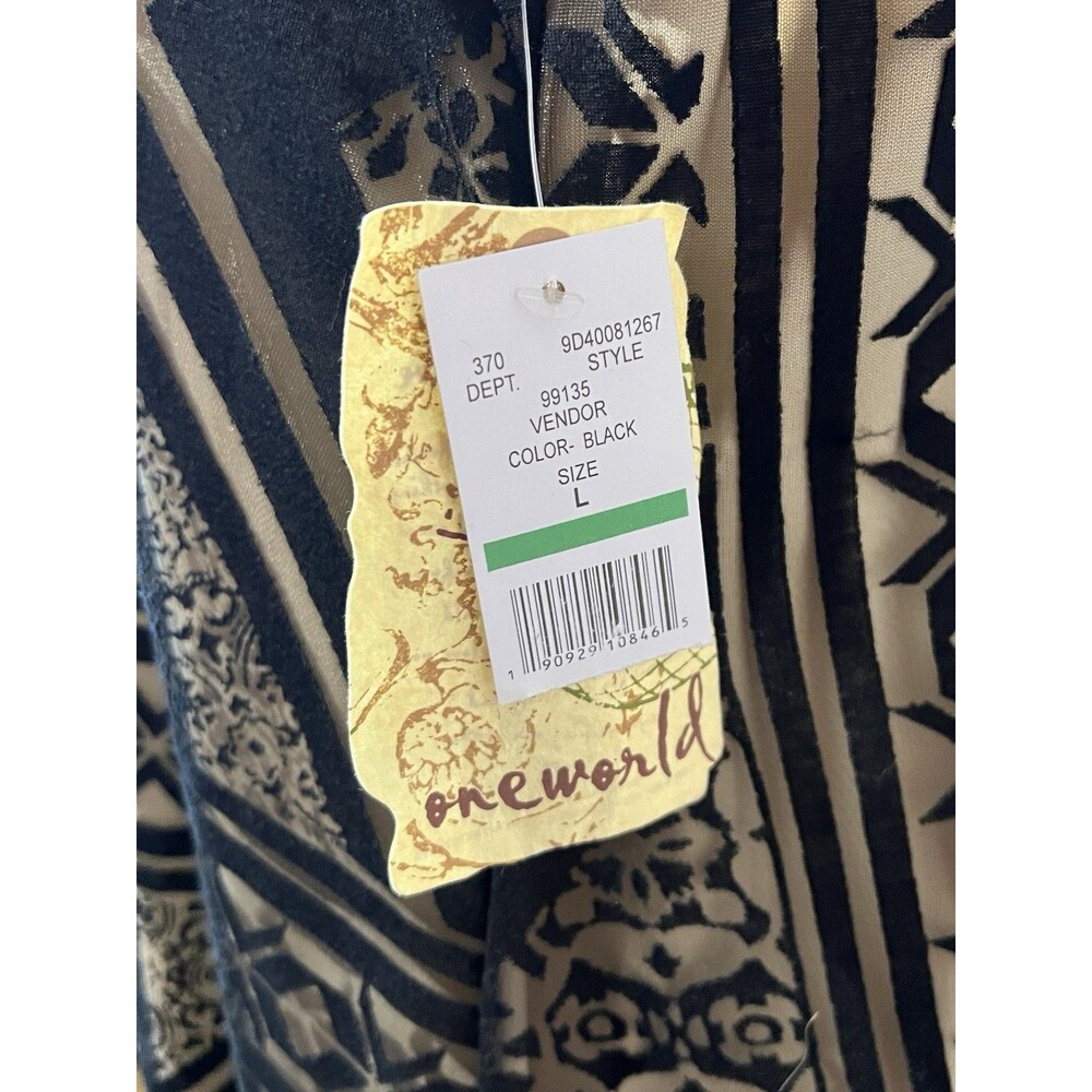 One World NWT Hi-Low Dress Aztec Print Large Black & Tan 2 Layer Print Women NEW - Picture 3 of 6